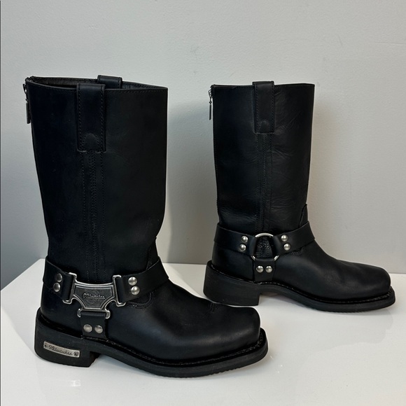 Milwaukee Mens Harness Motorcycle Boots Black Back Zip Up Studded Size 8D - Picture 2 of 14